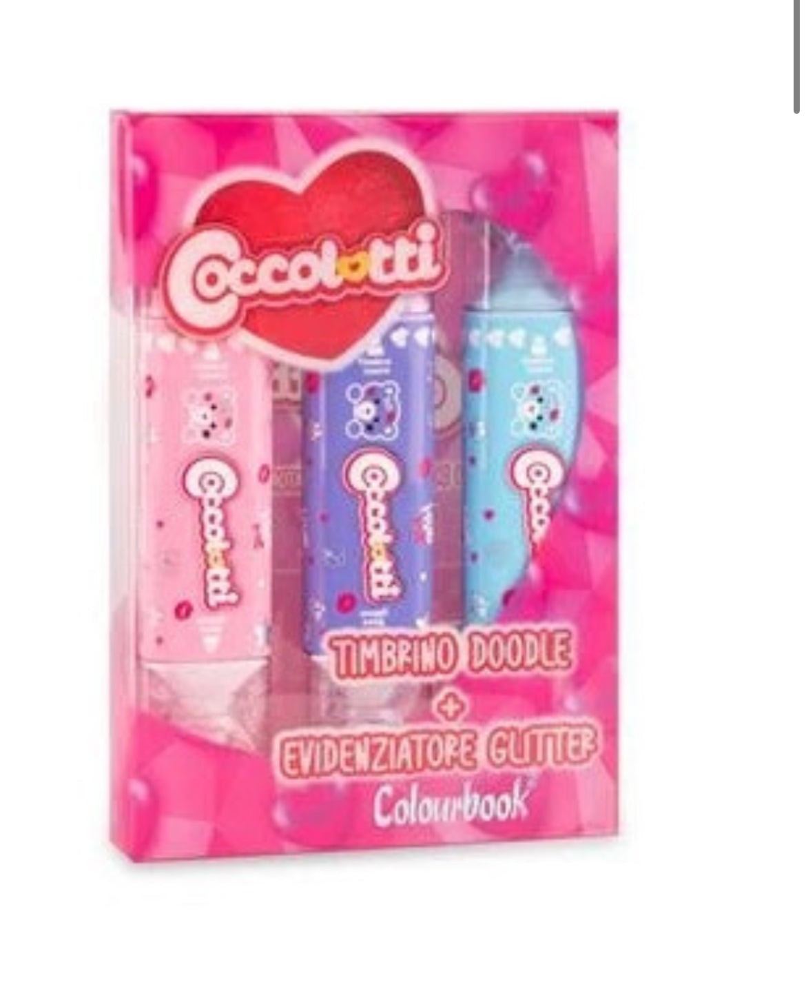 COCCOLOTTI- EVIDENZIATORI TIMBRINO CUORICINO + EVIDENZIATORE GLITTER (3pcs)