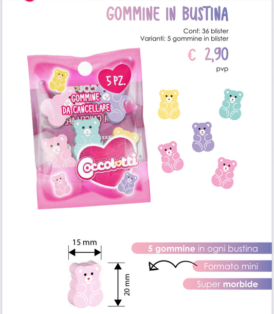 COCCOLOTTI - GOMMINE DA CANCELLARE 5pz MINI SIZE