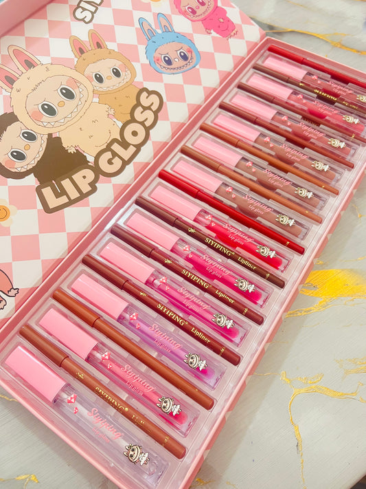 MAXI COFANETTO LABUBU 24 PCS MAKEUP LABBRA (12 matite labbra + 12 tinte)